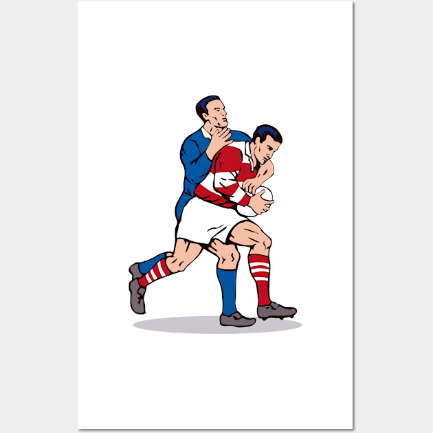 Rugby Player Tackling Retro Wall Art by retrovectors